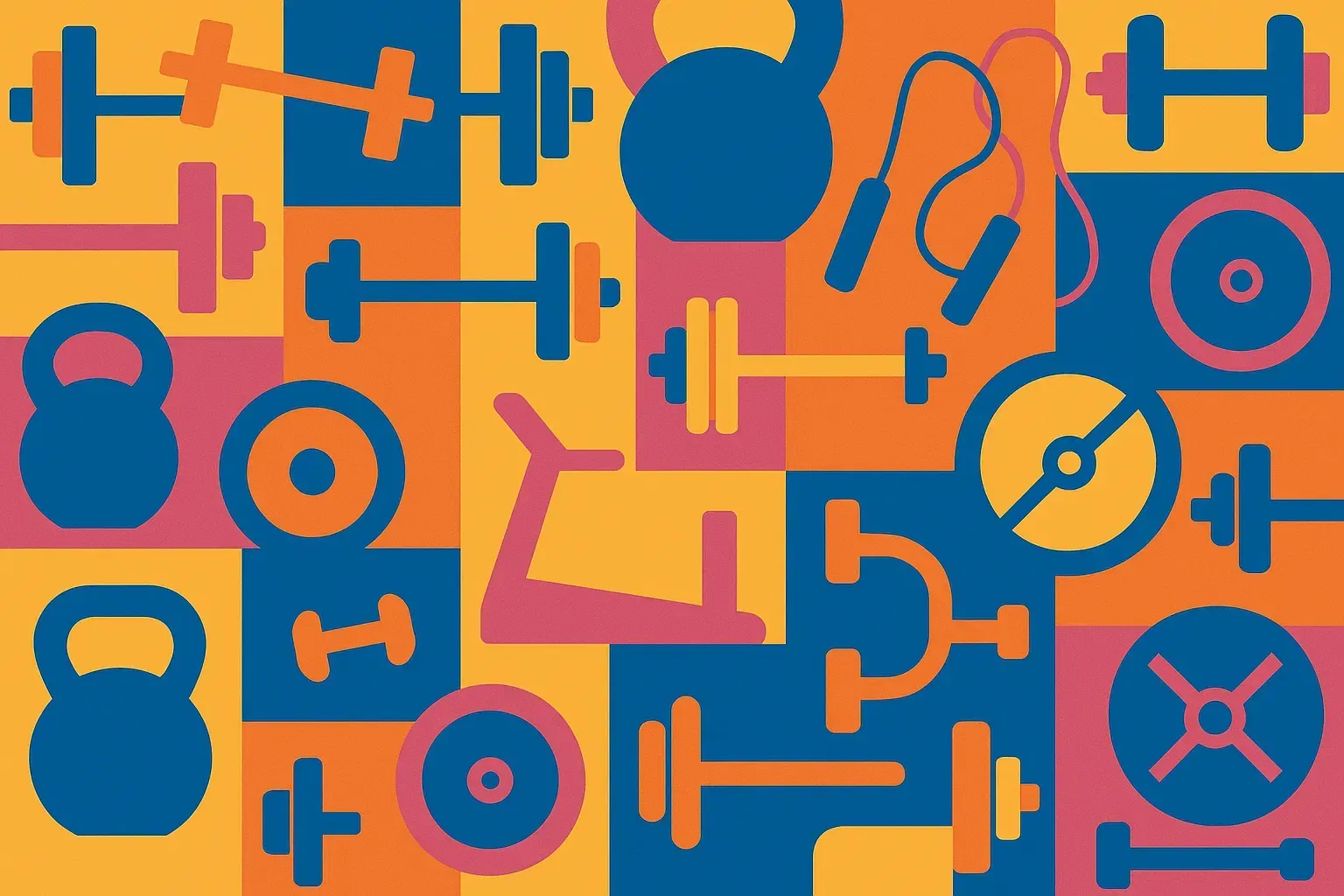 2 abstract pattern of gym equipment silhouettes in brand color
