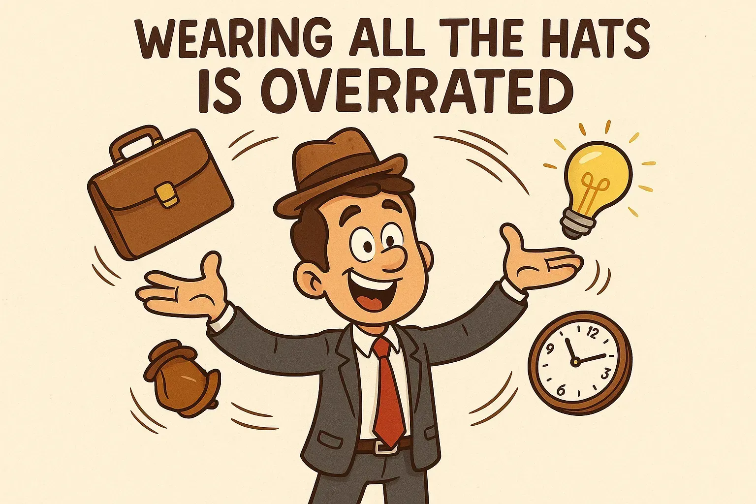 a cheerful business consultant cartoon character juggling