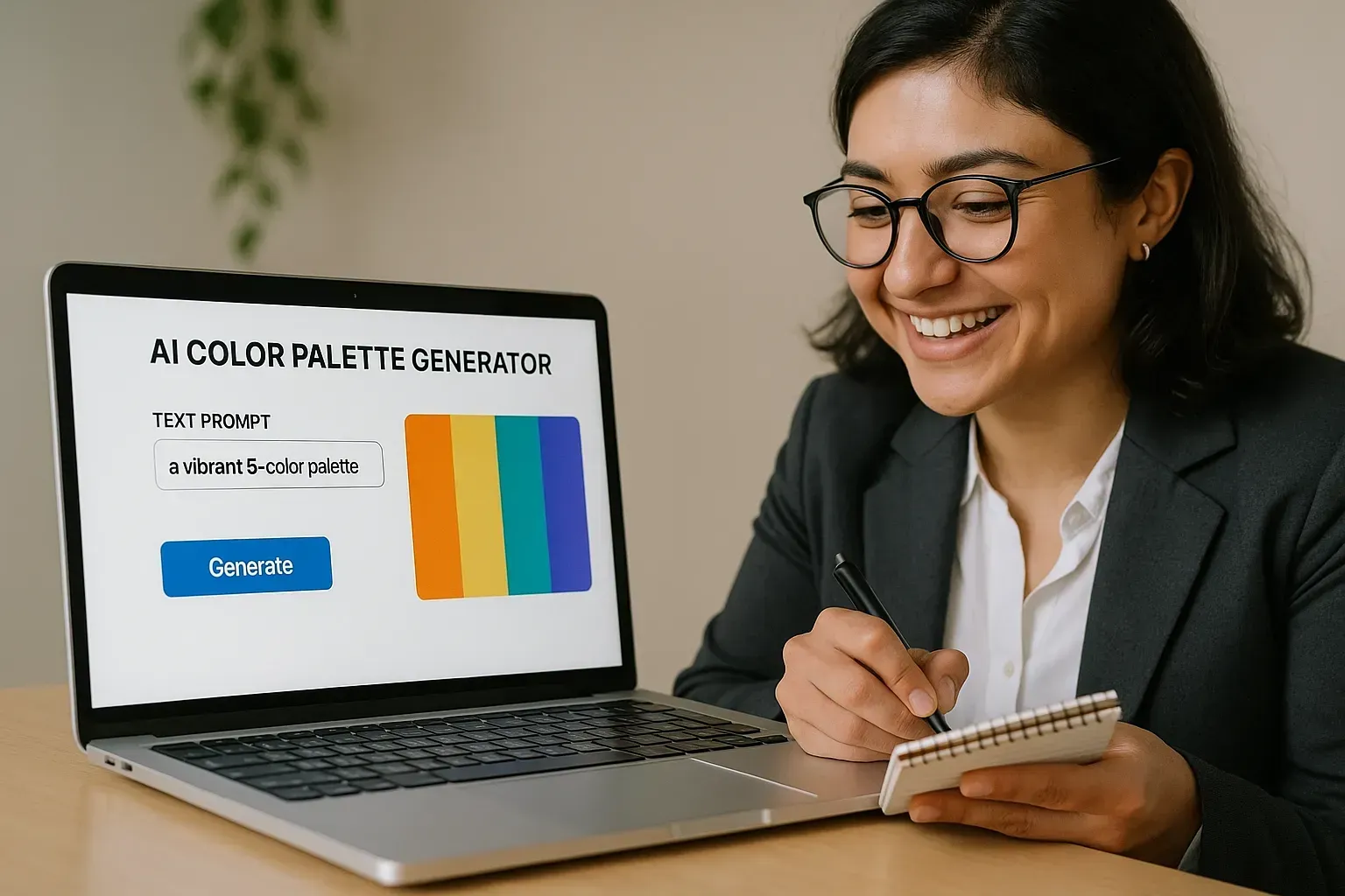 a laptop screen showing an ai color palette generator with