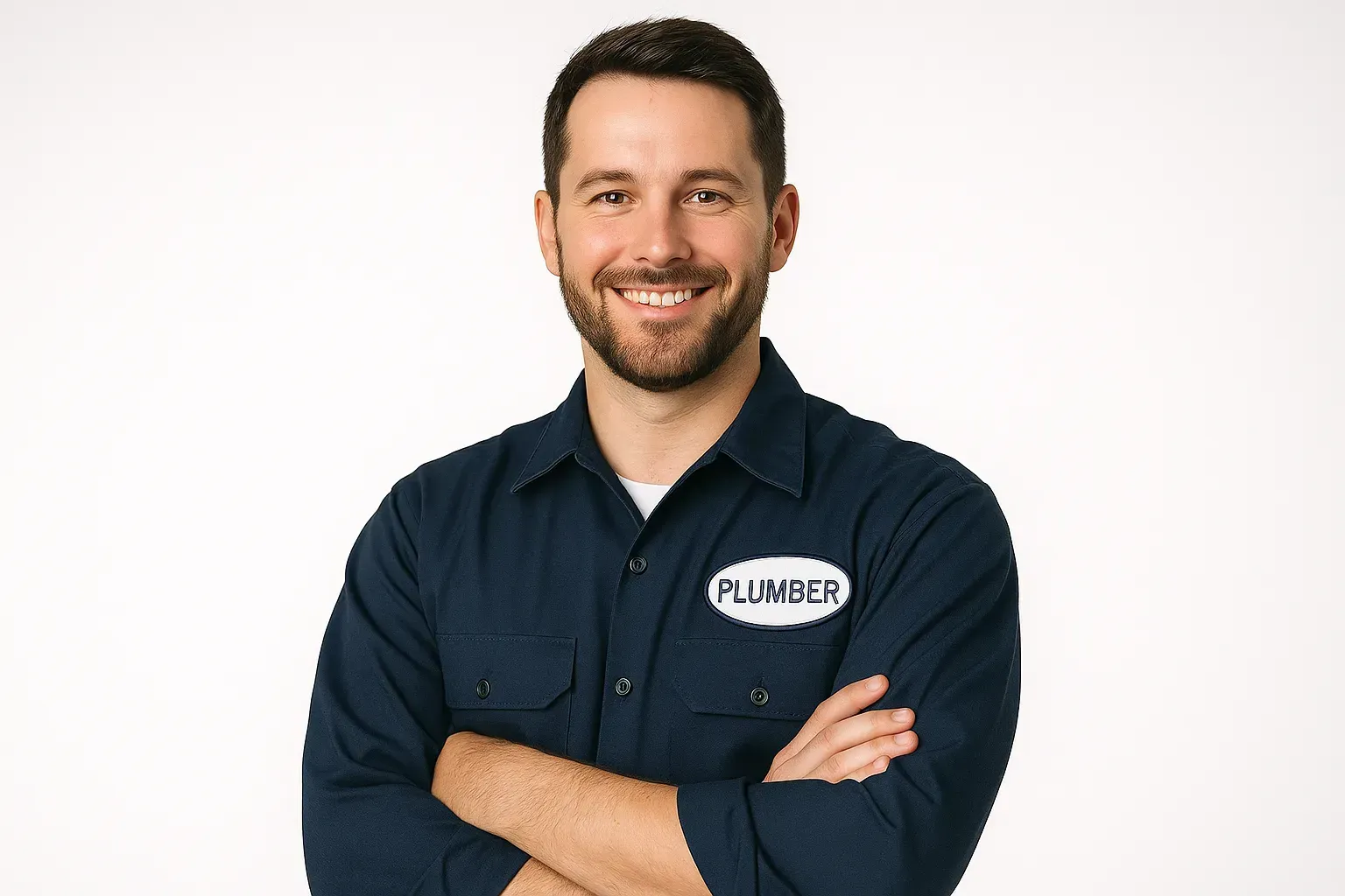 a professional portrait photo of a plumber in uniform a man
