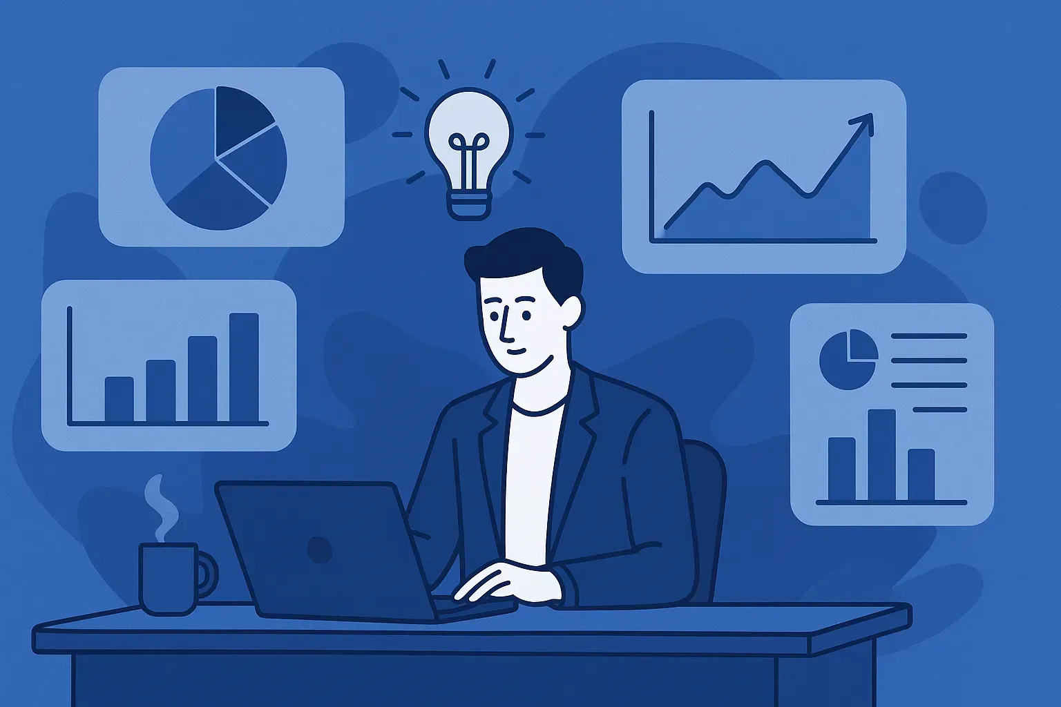 a wide eye catching image of a solo consultant at a desk
