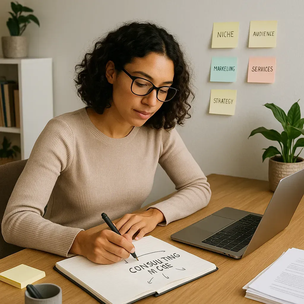 ai image_of_a_solo_consultant_at_a_home_office_desk_writing