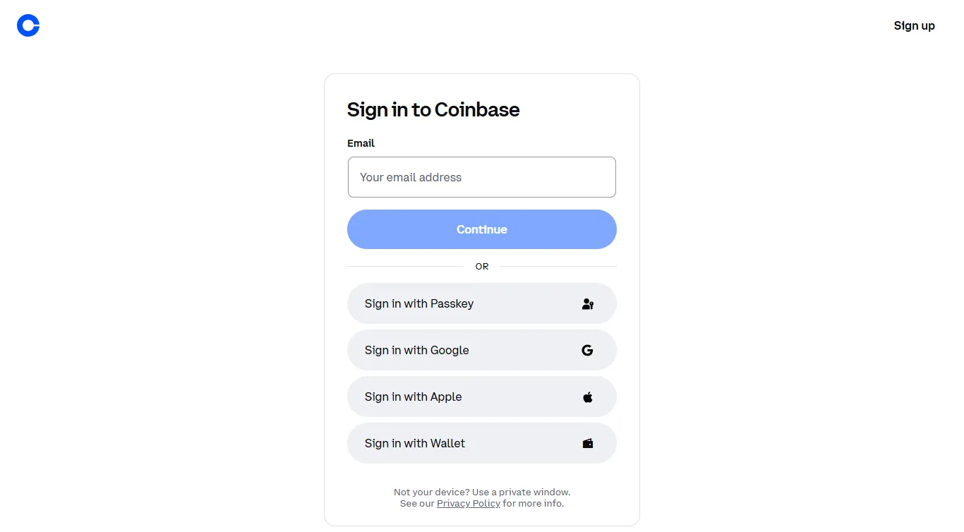 coinbase sing in