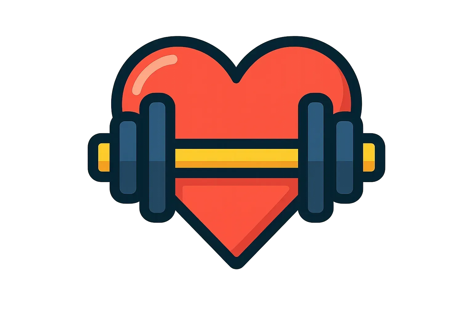 icon of a dumbbell combined with a heart symbol in bold line
