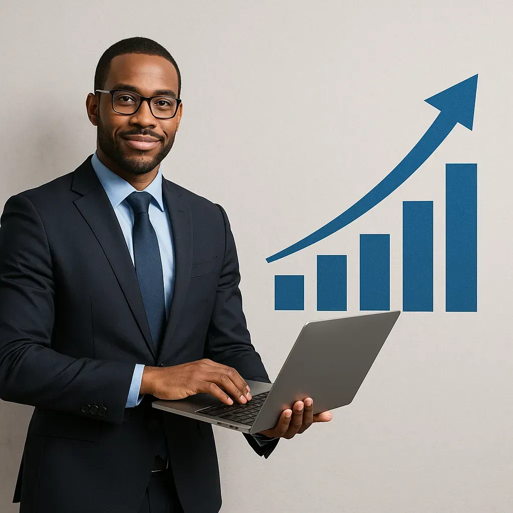 pineapple ai_image_of_a_confident_consultant_standing_beside_an_upward