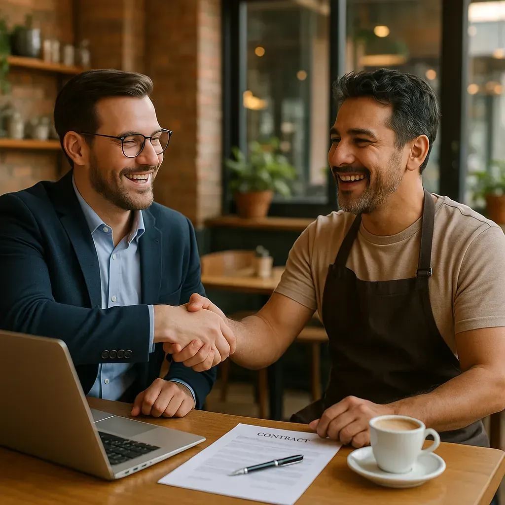 pineapple ai_image_of_a_smiling_consultant_shaking_hands_with_a_small