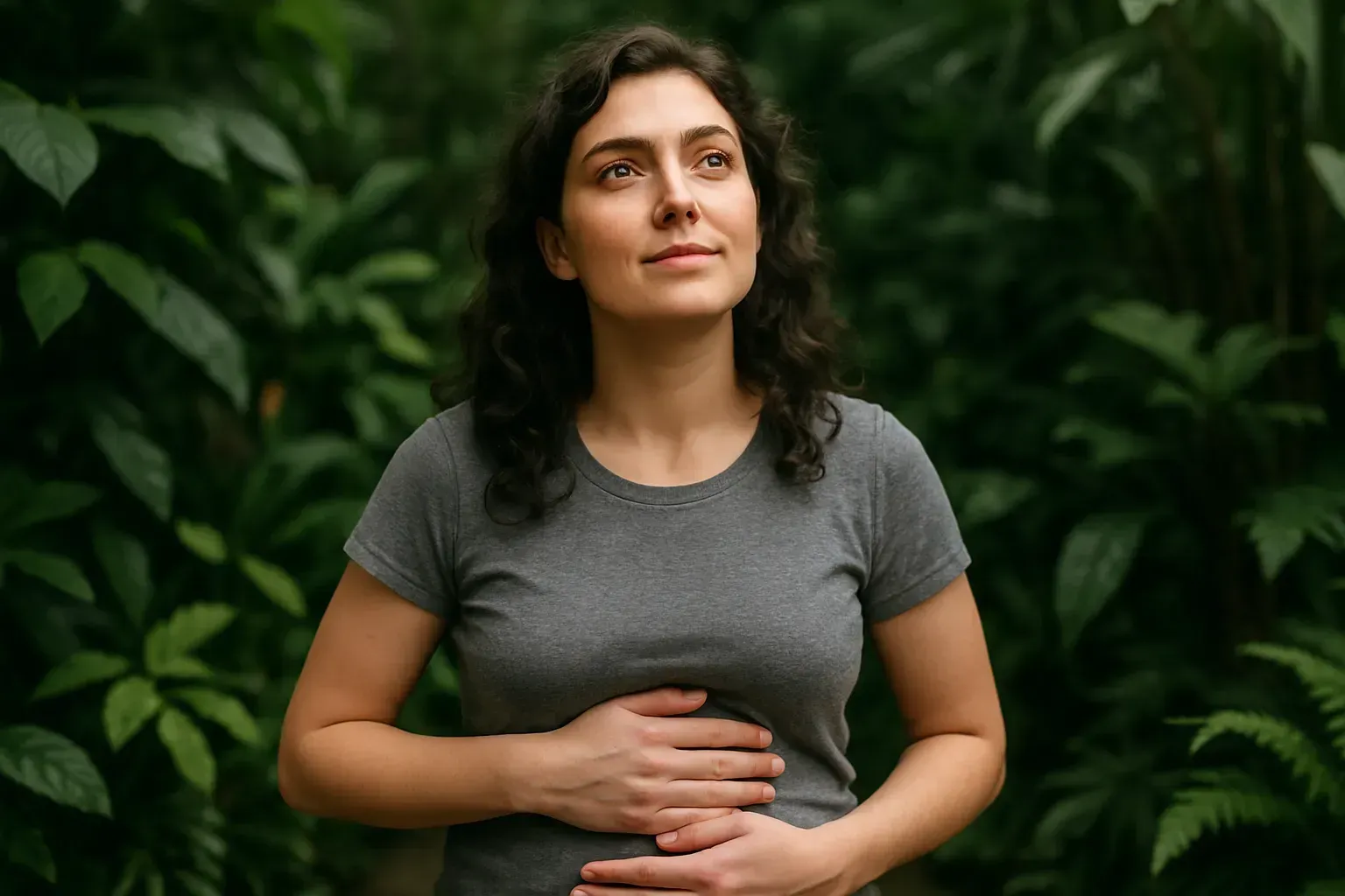 pineapple woman holding her stomach pensive but hopeful looks like a 6nv Hg9iphb7 Bca Cy6 U Hne