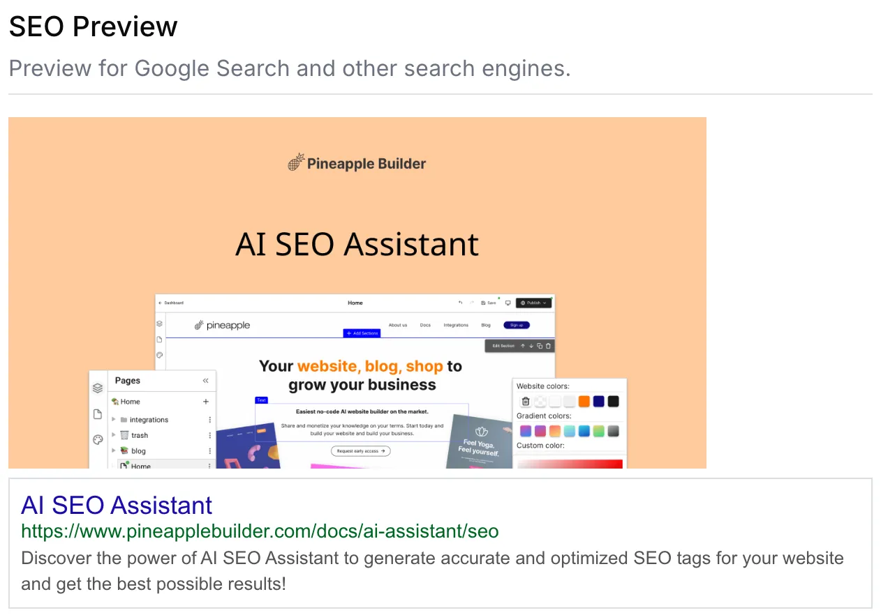 seo preview pineapple builder