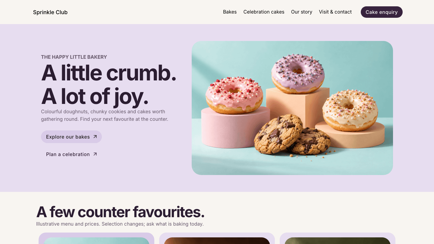 Sprinkle Club website template preview