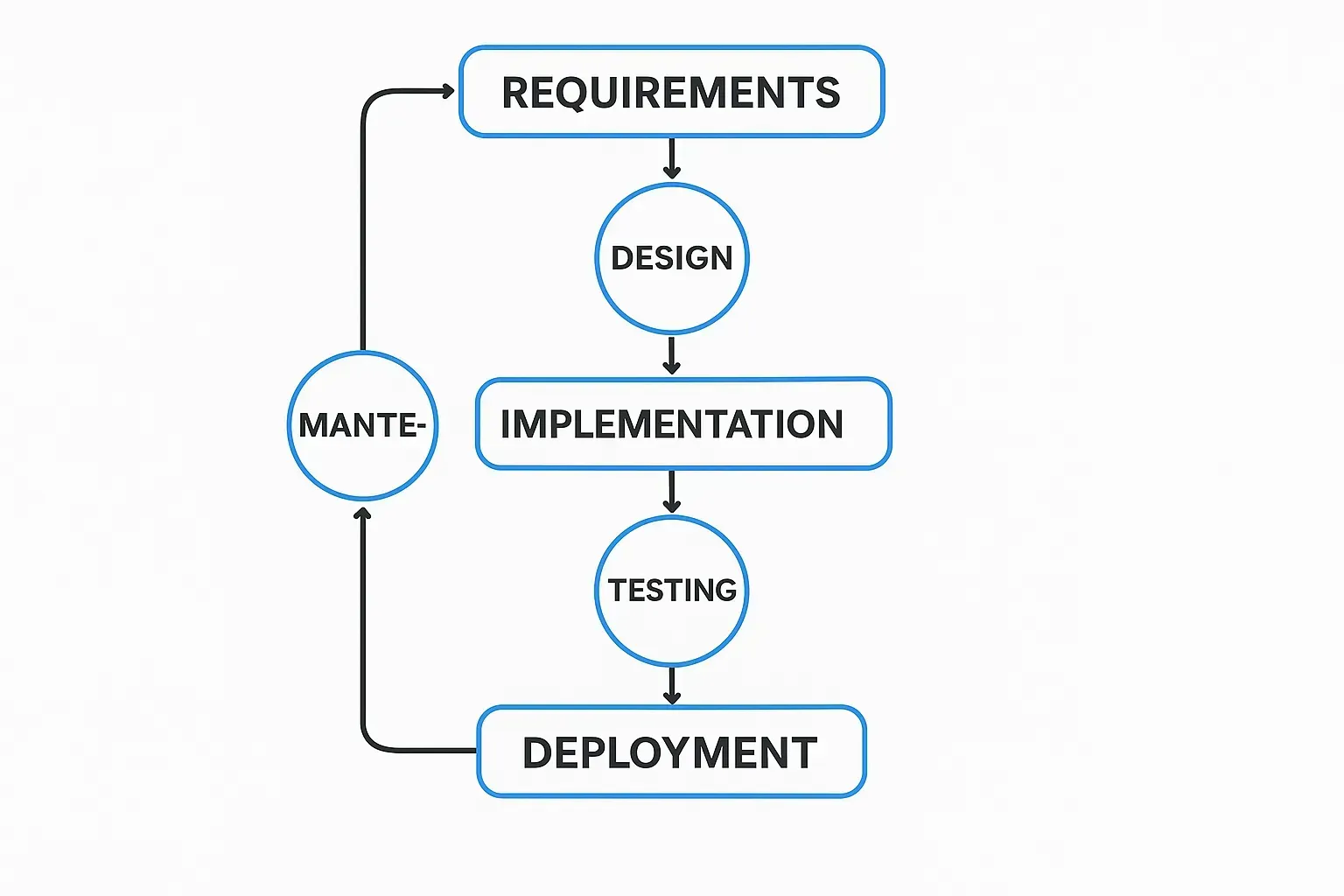 vector flowchart of a software development process with