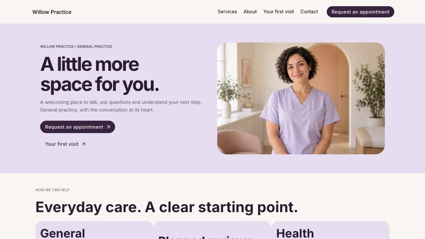 Willow Practice website template preview