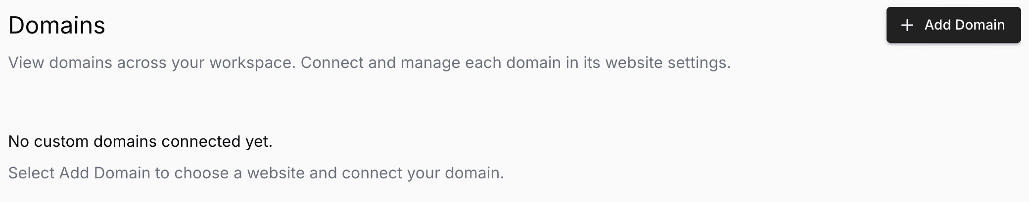 Workspace Domains page with the Add Domain button and an empty domain list
