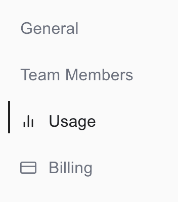 Workspace settings tabs: General, Team Members, Usage and Billing
